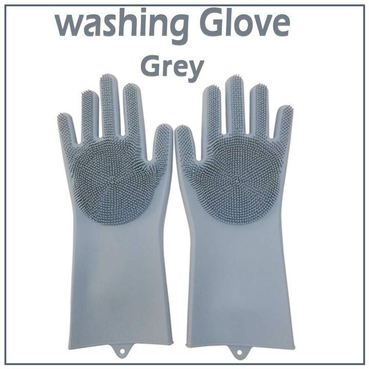 Magic Dish washing Gloves with scrubber, Silicone Cleaning Reusable Scrub Gloves for Wash Dish,Kitchen, Bathroom(Blue,1 Pair: Right + Left Hand)