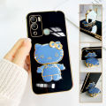 Hontinga for Infinix Hot 12i Back Cover + Makeup Mirror Lovely Folding Bracket Case For Gilrs Luxury 6D Plating Soft Silicone Phone Cases. 