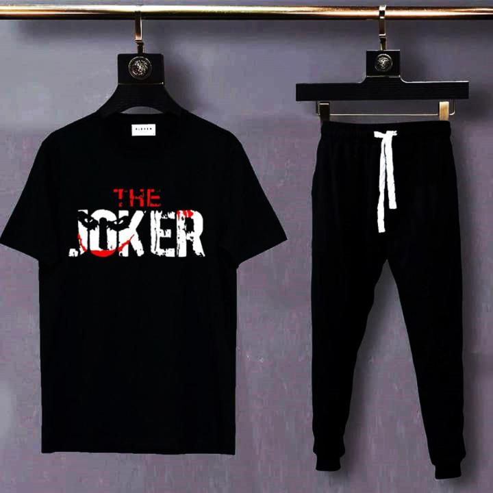 The Joker Printed T shirt With Matching Trouser Half Sleeves Round Neck T Shirts Casual Cotton Sports Wear Plain Trousers Summer Arrival For Men