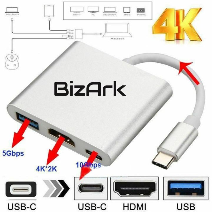 Type C Hub 3 in 1 ,  Type-C To OTG , HDMI And USB 3.0 - Adapter Connecter Converter Chargers Cable for all Macbook New Air Pro M1 M2, Mobile Phone , Tablet , Ipad