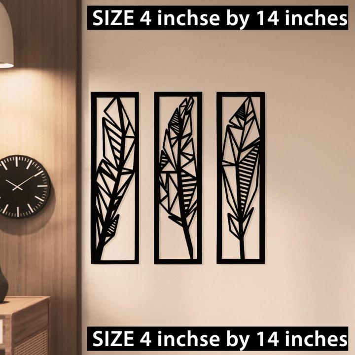 Wooden Wall Decorative 3 panels , home decor item modern leaf polygon style design wall art 14 by 4 inches each panel