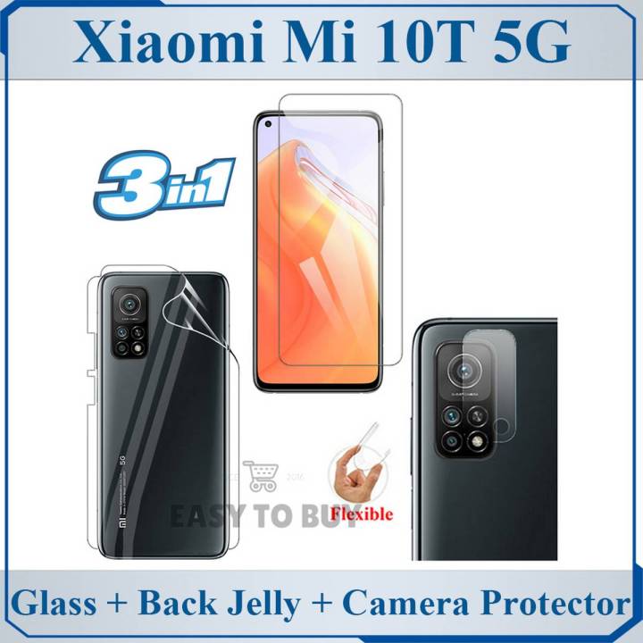 Xiaomi Mi 10T 5G Tempered Glass Screen Protector Polish Glass + Back Jelly Protector Clear Soft Film Protection Hydrogel + Back Camera 9H Gorilla Flexible Protector For Xiaomi Mi 10T 5G