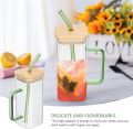 380ML Glass Cup with Wooden Lid and Straw-Clear Tall Coffee Mugs with Handle for Iced Coffee, Tea, Beverages-Aesthetic Cups. 