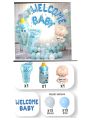 Welcome baby blue and pink color theme 44 pcs for boys feeder,baby boy with balloons for home and out door decoration gifts for mama. 