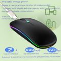 RGB Wireless Mouse - Slim & Silent 7 Colour LED Lights - Transparent & Black Body - Dual Mode 2.4G & Bluetooth Rechargeable Portable Optical Office Mouse With USB Receiver - 3 Adjustable DPI Levels for Notebook, PC, Computer, MacBook. 
