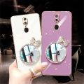 For OPPO F11 Back Cover + Bowknot Makeup Mirror Fashion Shiny Plating Square Bumper Bling Girls Phone Case Soft TPU Silicone Shockproof Back Cover. 