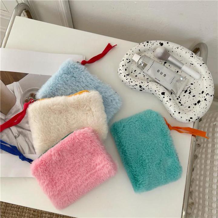 1Pcs Cute Card Coin Purse Mini Wallets for Girls Women Plush Solid Color with Zipper Korean Style