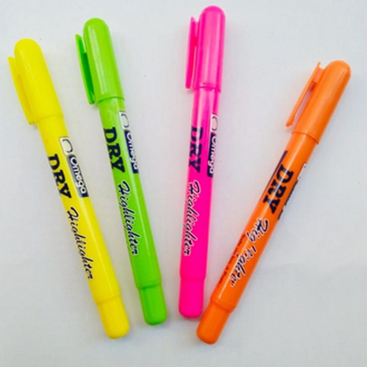 Omega Chisel Tip Fluorescent Dry Highlighter 4 Color Set