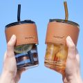 Tumbler Mug with Leather Protective Sleeve, Lid and Straw  Suitable for Coffee Tea Drink. 