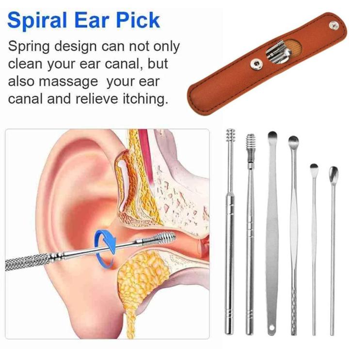 Ear Wax Cleaning Kit, 6 Pcs Ear Pick Tools, Wax Removal Kit, Ear Cleaning Tool Set, Spring Earwax Cleaner Tool Ear Wax Remover, Reusable Ear Cleaner for Children