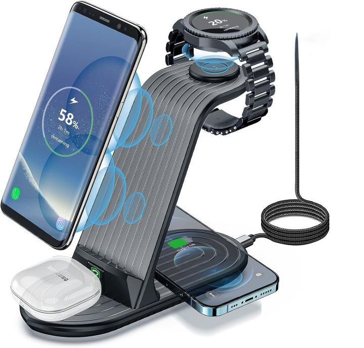 ZHIKE  15W 4 in 1 Wireless Charging Station Compatible with Galaxy Phone, Watch, Buds, Charger dock for S22, S21, Note 20, Note 10, Galaxy Watch 4, 3,Gear S5, S4, S3, sport, Active 2,1 and Buds Note (NOT For Apple watch)
