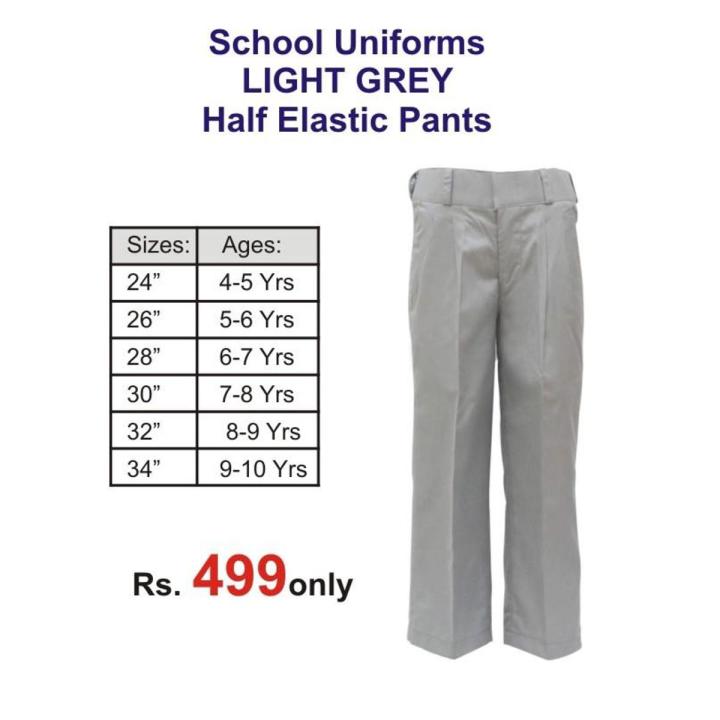 Half Elastic Light Grey Pant for School Boys 24 Inch 4-5 Years Boys