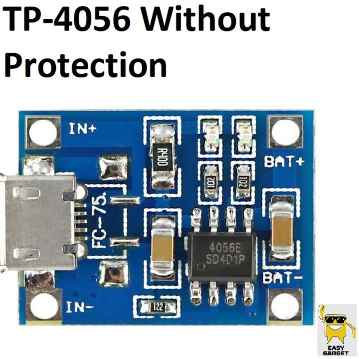 TP 4056 Charging Module | 1A 18650 Lithium battery Charger Module Micro USB | TP4056 Type C IC Module Without Battery Protection - 3.7V