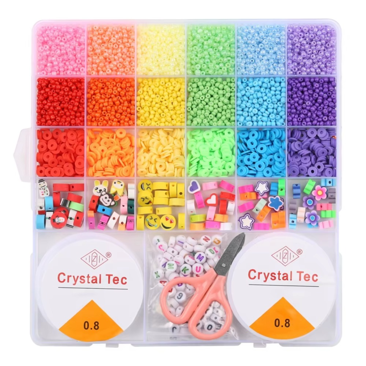 Clay & Glass Beads Jewelry Making Kit with Tools Creative DIY Bracelet & Ring Set for Kids