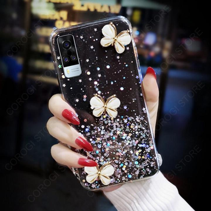 For Vivo Y31/ Vivo Y51S / Vivo Y53S Cover Fashion 3D Diamond Butterfly Shiny Glitter Starry Space Phone Case Clear Soft TPU Silicone Shockproof Protective Back Cover
