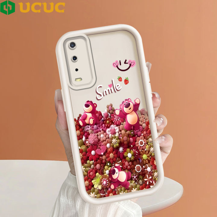 UCUC for Vivo Y20 Y12S Y12A Y20i Y20S Y20S G Back Cover Smile Cute Bear Ladder Camera Soft Rubber Protection Phone Case