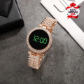Diamond Digital Touch Screen LED Watch For Girls With Bracelet - Wrist Watches in Round and Square Dial For Women's With Diamond Stainless Steel Chain - Ladies Silver Jewellery Watches. 