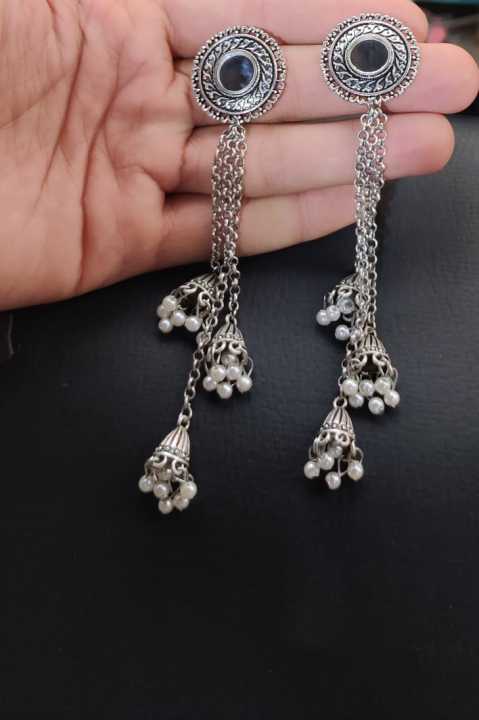 Indian%20Oxidizied%20Silver%203%20Lear%20Mirror%20Earring%20-%20Image%202