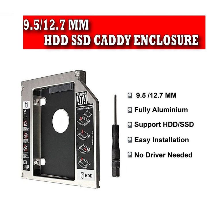 Slim 7 Fat 2nd SATA HDD 9.5MM &12.7MM CADDY CD/DVD-ROM to Expanded Data Storage for All Laptop/PC 2.5 inch 12.7MM Fat and 9.5Mm Slim Universal HDD Caddy Internal Hard Drive Enclosure for All Laptop/PC  (For SATA-to-SATA / Universal 2.5" HDD/SSD