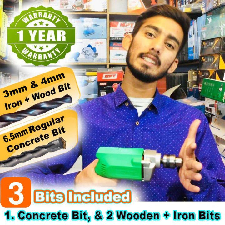 Pure 100% Copper Coated Simple Electric Drill Machine Simple One Way One Speed Drilling Machine With 3 Free Drilling Bits Electric Air Blower Toolkit Hand Tools With - 1 Year warranty