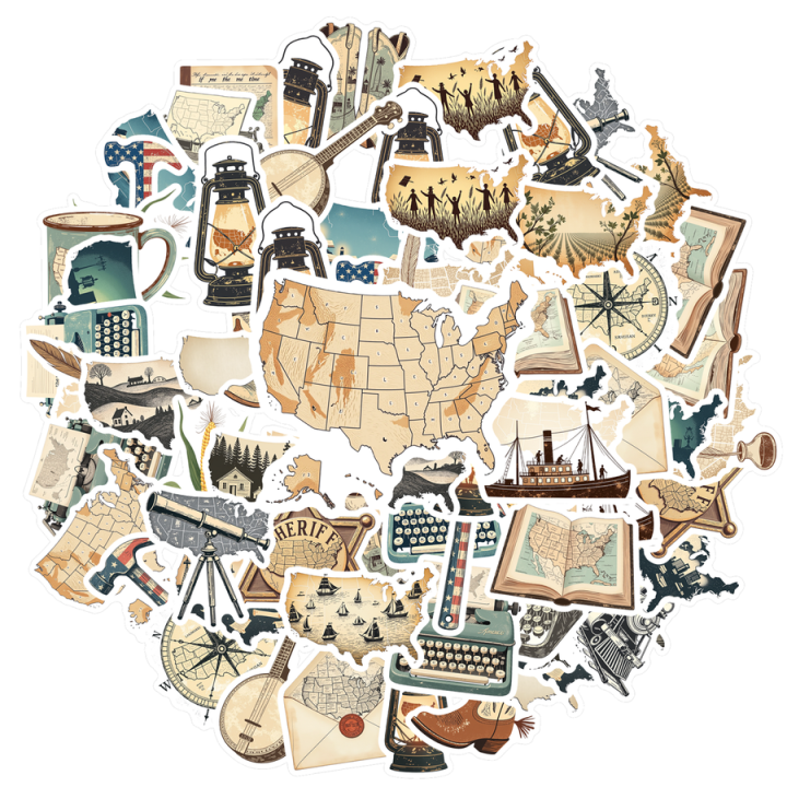 Americana Vintage Decals Cultural USA Map Stickers Scenic Rustic ...