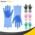 Magic Silicone Gloves with Scrubber for Cleaning Washing Reusable Rubber Scrub Gloves for Dish Washing Kitchen Household (1 Pair: Right + Left Hand). 