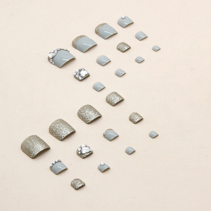 SUMMER%20JZJ%2024%20pcs%20Nail%20Art%20Patch%20Glitter%20Powder%20Simple%20White%20Edge%20French%20Toenail%20Fake%20Nail%20Patch%20Foot%20Wear%20Nails%20-%20Image%204