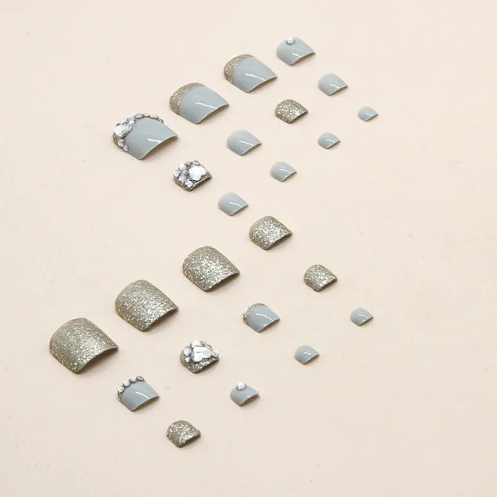 SUMMER%20JZJ%2024%20pcs%20Nail%20Art%20Patch%20Glitter%20Powder%20Simple%20White%20Edge%20French%20Toenail%20Fake%20Nail%20Patch%20Foot%20Wear%20Nails%20-%20Image%204