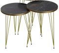 Round Coffee Table pack of 3 side table for living room nesting tables Black Marble Look with Gold  Ban with Gold Metal Legs.. 