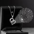 Eternal Affection Stainless Steel Heart Pendant Necklace with 100 Languages I Love You Display. 