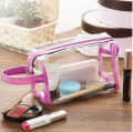 Clear Cosmetic Bag Makeup Bag Zipper Cosmetics Bag Transparent Travel Storage Carry Pouch PVC Zippered Toiletry Bag Organizers With Handle For Vacation Travel, Bathroom - Pink - 1 Pc. 