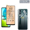 Pack of 2 - Vivo Y04 Ceramic Matte Film + Back Jelly Protector Soft Skin Vinyl Lamination wrap paper clear & 9D 21D 100D Screen Protector Best For Gaming PUBG Players PLastic Unbreakable Soft Sheet For Vivo Y04 - semi Transparent. 