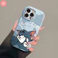 Cartoon Tom Jerry Love Heart Cute Cat Mouse Couples Case Compatible for iPhone 15 11 13 14 12 Pro Max 7Plus XR 8 7 Plus XS X Max Luxury Plating Metal Lens Frame Anti Knock Soft Cover. 