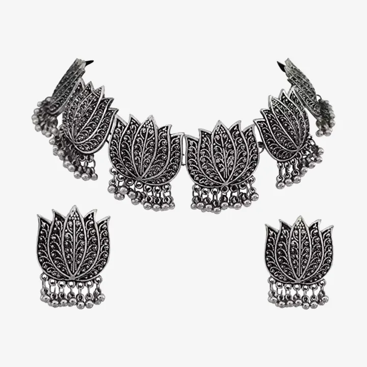 Antique%20Silver%20Afghani%20Choker%20Necklace%20With%20Earrings%20For%20Women%20&%20Girls%20&%20Pendants%20For%20Ladies%20/%20Latest%20Choker%20Jewelry%20Set%20-%20Image%202