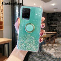 Casinglee for VIVO Y21 case Shiny Ring Glitter Soft Transparent Holder Stand Back cover with String for VIVO Y21 Phone cases cover Stars Moon Girls For girls and Boys. 