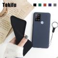 Tokifu For Tecno Pova Back Cover Matte Simple Solid Color Soft Silicone TPU Case +Lanyard. 
