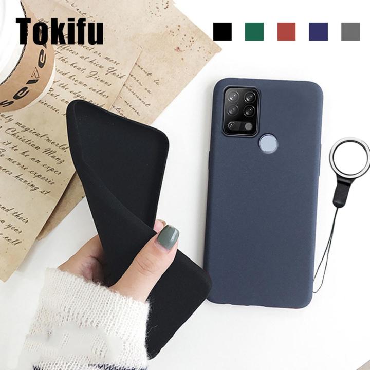 Tokifu For Tecno Pova Back Cover Matte Simple Solid Color Soft Silicone TPU Case +Lanyard