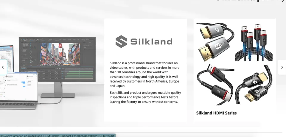 Silkland 4K HDMI Cable 2M -Pack, Support 4K@60Hz, ARC, HDR, 3D
