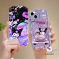 Cartoon Kuromi Dreamy Starry Sky Purple Case Compatible for IPhone 7Plus XR 12 11 14 13 15 Pro Max X XS MAX 15 6S 8 7 Plus SE 2020 Cute Little Bear Doodle 3D Wavy Curved Edge Cover. 