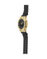 Casio G Shock 2100 Series Round Analog+Digital Gold Ion Plated Bazel World Time Stop Watch Hourly Time Signal Full Auto Calender 5 Daily Alarm Double LED Light Multi-Functions Black Resin Band Watch-GM-2100G-1A9DR. 