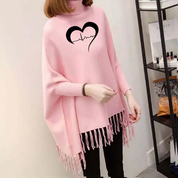 Heart%20with%20heart%20beat%20Printed%20Winter%20Fleece%20Poncho%20For%20Girls%20and%20Womens%20-%20Image%202