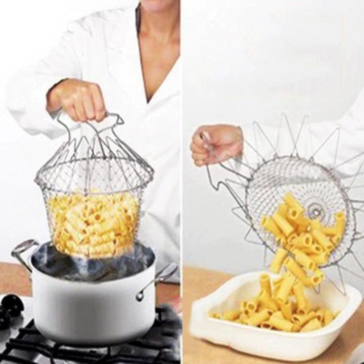 Stainless Steel Foldable Rinse Strain Fry Basket Multifunction Folding Basket Telescopic Fried Filter Drainage Rack Strainer Net