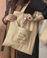Golden Tote Bag - Cat Embroidery  Hand Made Women's Bag for Laptop & Books with large capacity   Shoulder Bag , laptop bag, University bag , Female handbag , Shopping bag with pocket inside and Front side  Special for college ,university & office. 