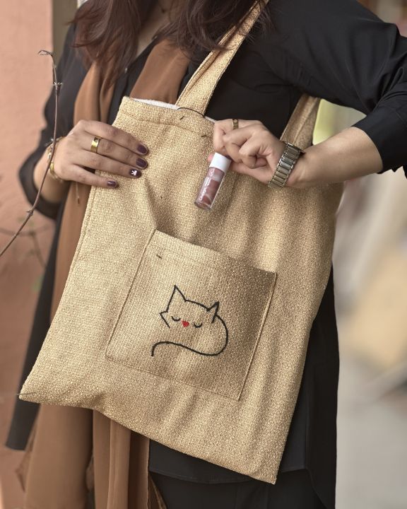 Golden%20Tote%20Bag%20-%20Cat%20Embroidery%20%20Hand%20Made%20Women's%20Bag%20for%20Laptop%20&%20Books%20with%20large%20capacity%20%20%20Shoulder%20Bag%20,%20laptop%20bag,%20University%20bag%20,%20Female%20handbag%20,%20Shopping%20bag%20with%20pocket%20inside%20and%20Front%20side%20%20Special%20for%20college%20,university%20&%20office%20-%20Image%208