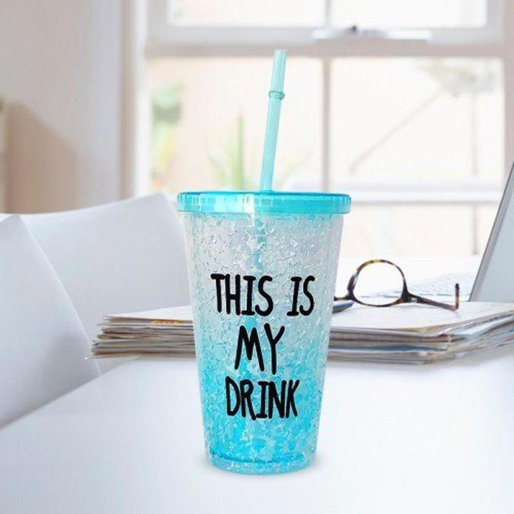 Attractive Acrylic Frosty Mason Jar Ice Cup with Straw and Lid Freezing Gel for Juice 350 ML