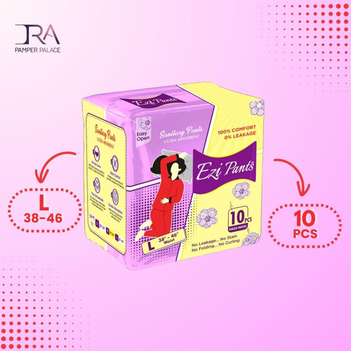 Ezi Pants Sanitary Pads Large Size  Maximum Coverage & Heavy Flow Protection  Pack of 10