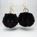 Black Plush Cat Keychain for Women Soft Faux Fur Ball Kitten Keyring Bag Pendant Car Key Chain Girl Kids Couple Gift. 