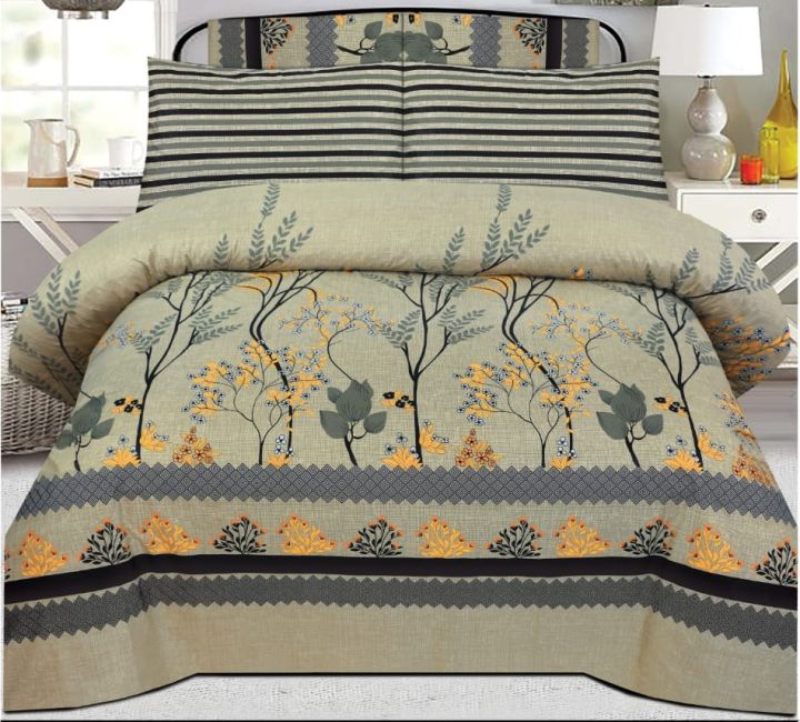 Doublebed Bed sheets Set King Size- 100% Salonika Cotton Bedsheets Double bed King- Printed Design Bedsheet Sets with Pillow Cover