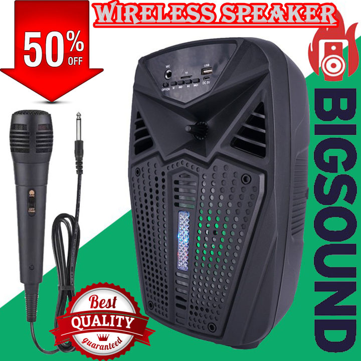 Original Bluetooth Wireless Speaker / Support USB - SD Card / FM Radio / USB Charging / Drive Size 6.5" inch/ Very Loud & Clear Sound System Loudspeaker / Big MP3 Player / High Quality Stereo Bass Rechargeable Speakers With Mic