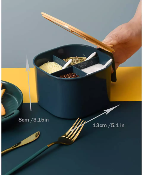 4 Grid Spice Seasoning Food and Masala Rack/Box/Container/Storage/jar Set for Kitchen / 4 grid masala box with spoon / 4 grid spice jar with free spoon Random Colors